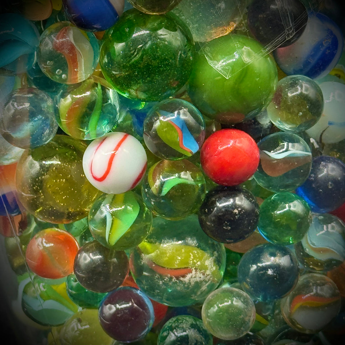 Massive Lidded Jar Full of Vintage Small and Large Marbles