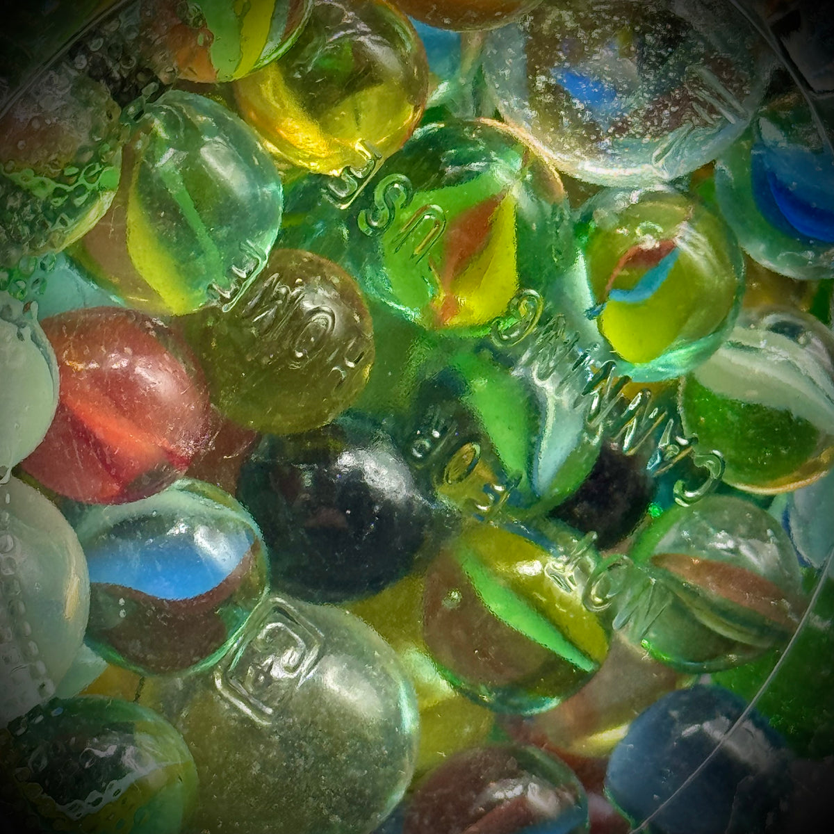 Massive Lidded Jar Full of Vintage Small and Large Marbles