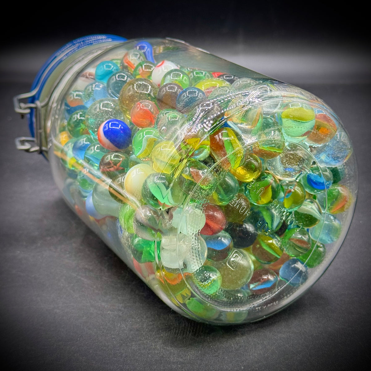 Massive Lidded Jar Full of Vintage Small and Large Marbles