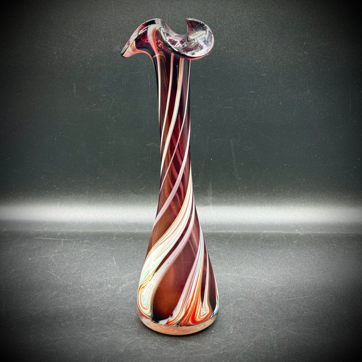 Cased Glass Swirl Swung Vase with Incredible Colors