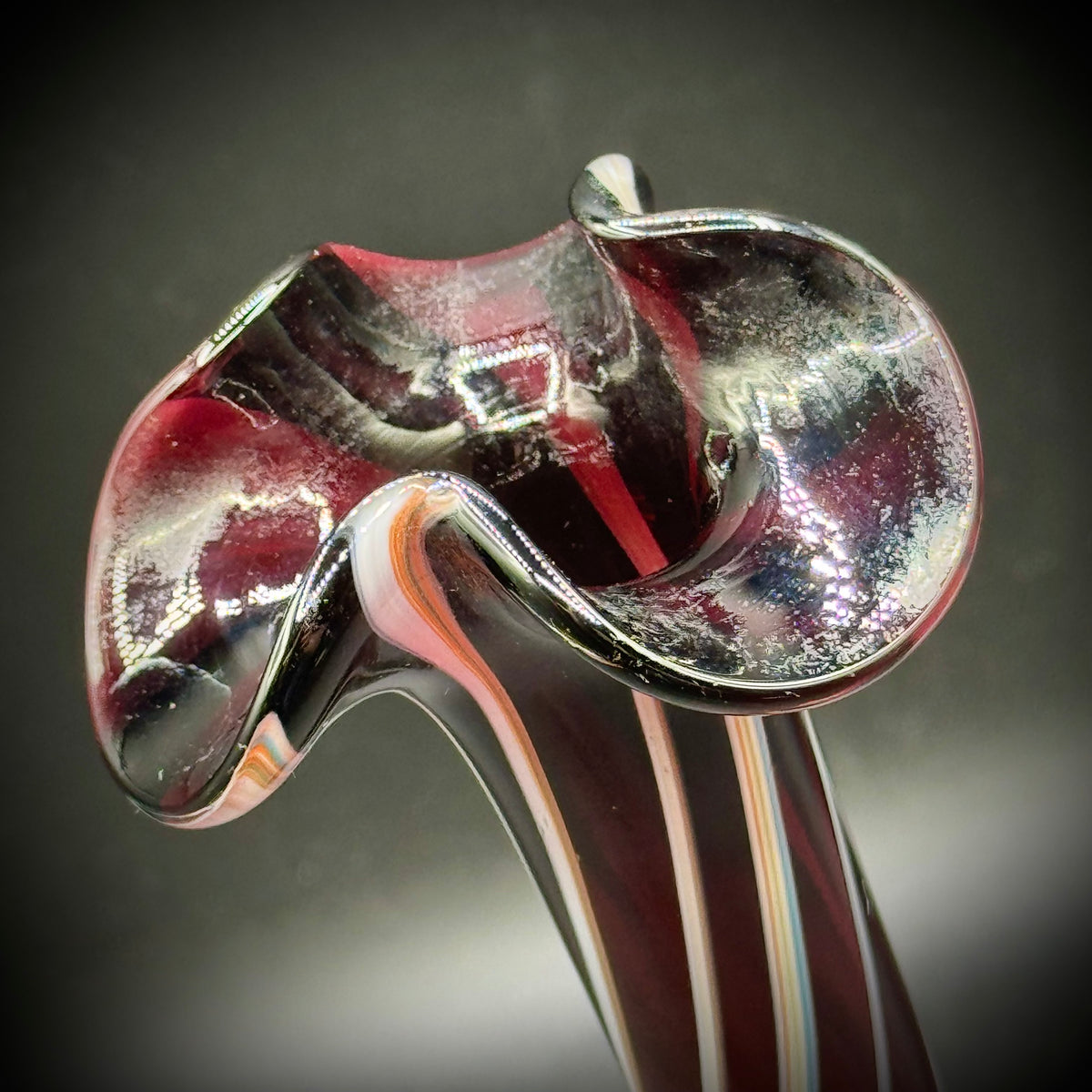 Cased Glass Swirl Swung Vase with Incredible Colors