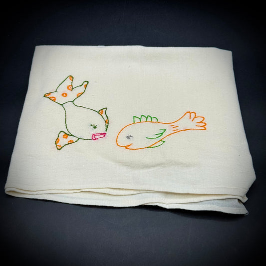 Hand Embroidered Fish Large Tea Towel