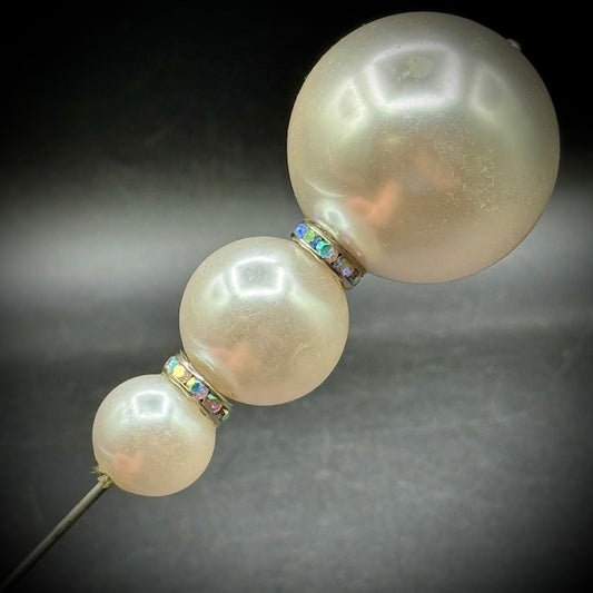 Vintage Faux Pearl & Rhinestone Large Hat Pin
