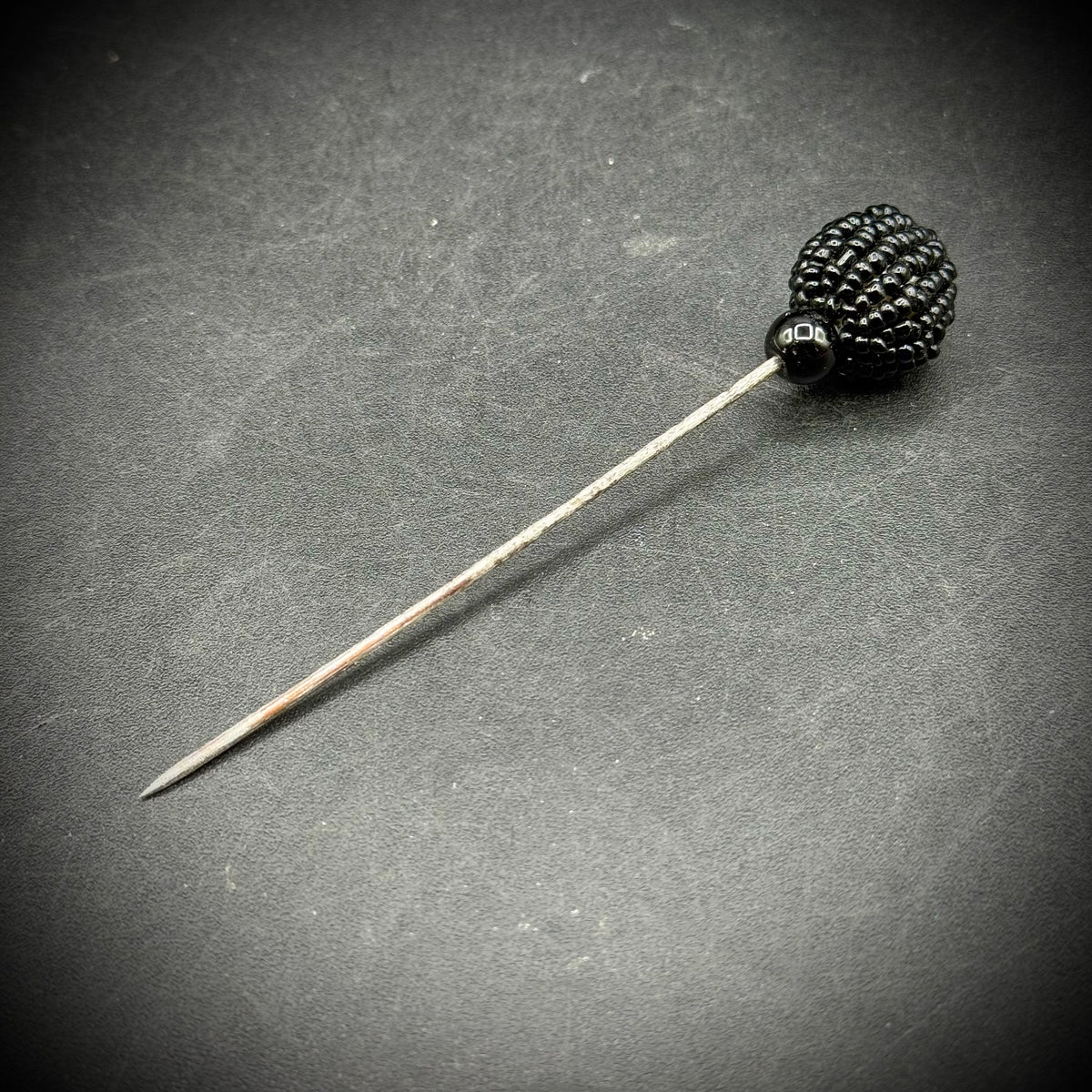 Antique Black Beaded Hat Pin