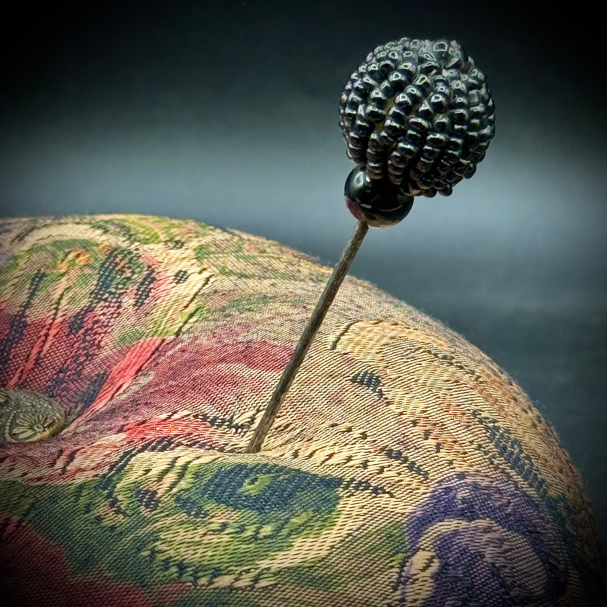 Antique Black Beaded Hat Pin