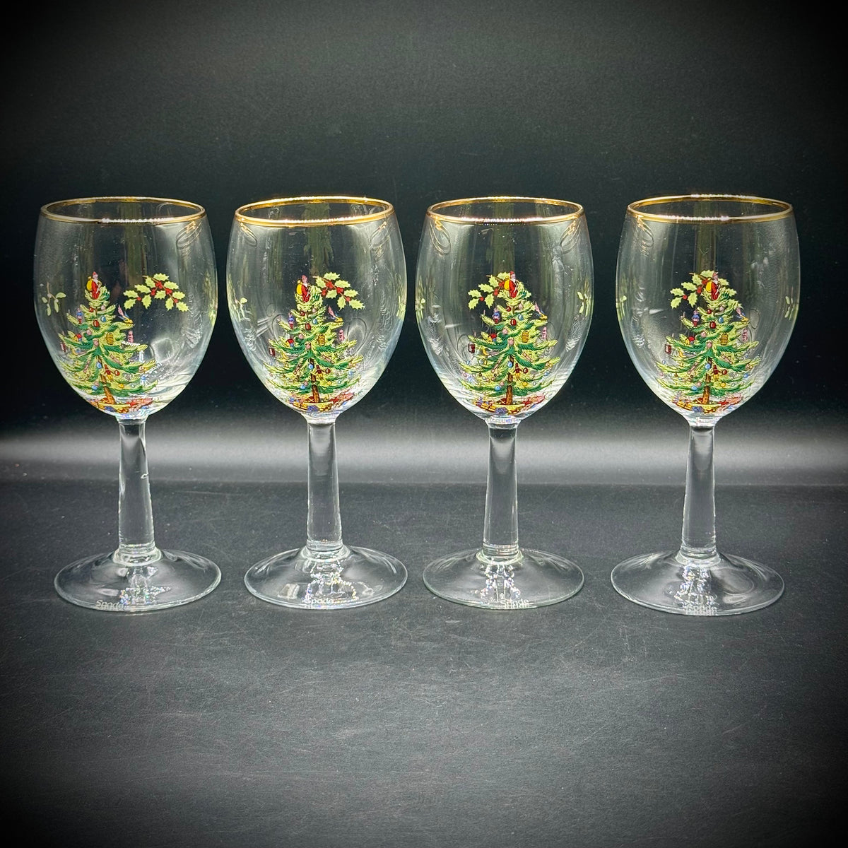 Set of 4 Spode Christmas Tree Wine Glasses