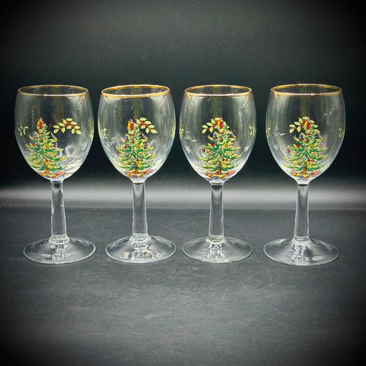 Set of 4 Spode Christmas Tree Wine Glasses