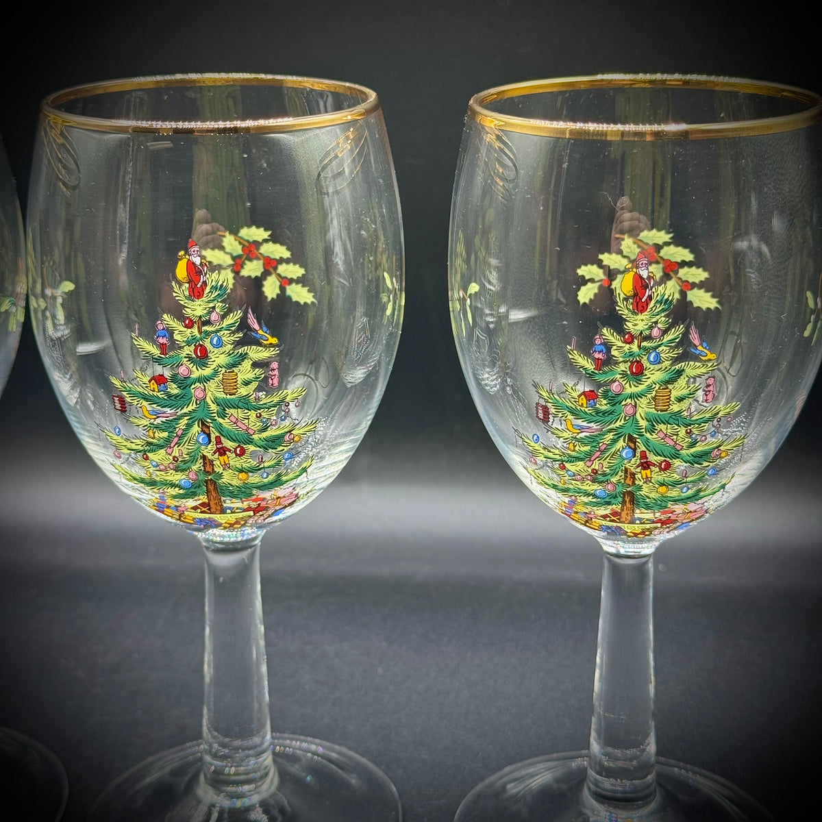 Set of 4 Spode Christmas Tree Wine Glasses