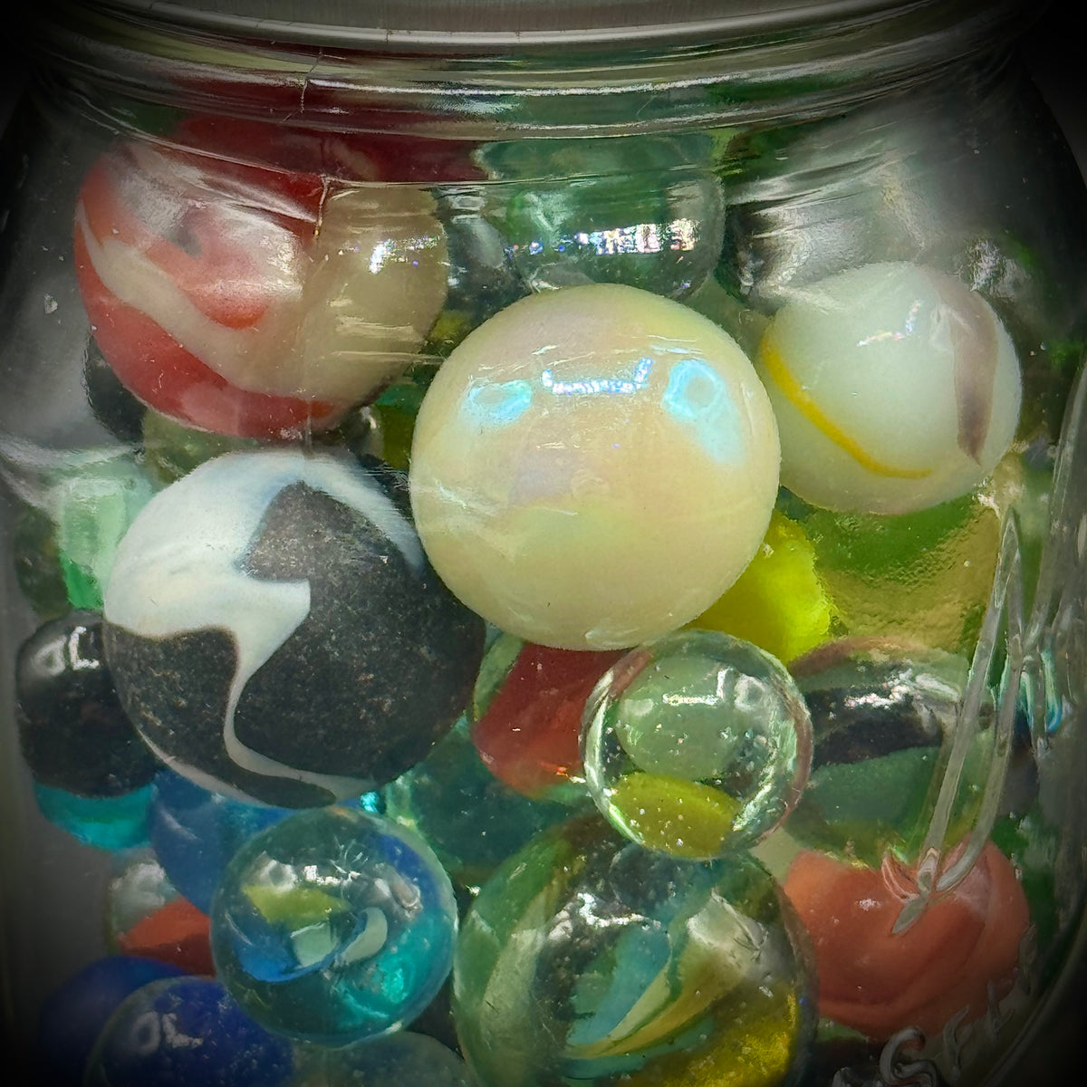 Vintage Kerr Jar Full of Small and Large Marbles