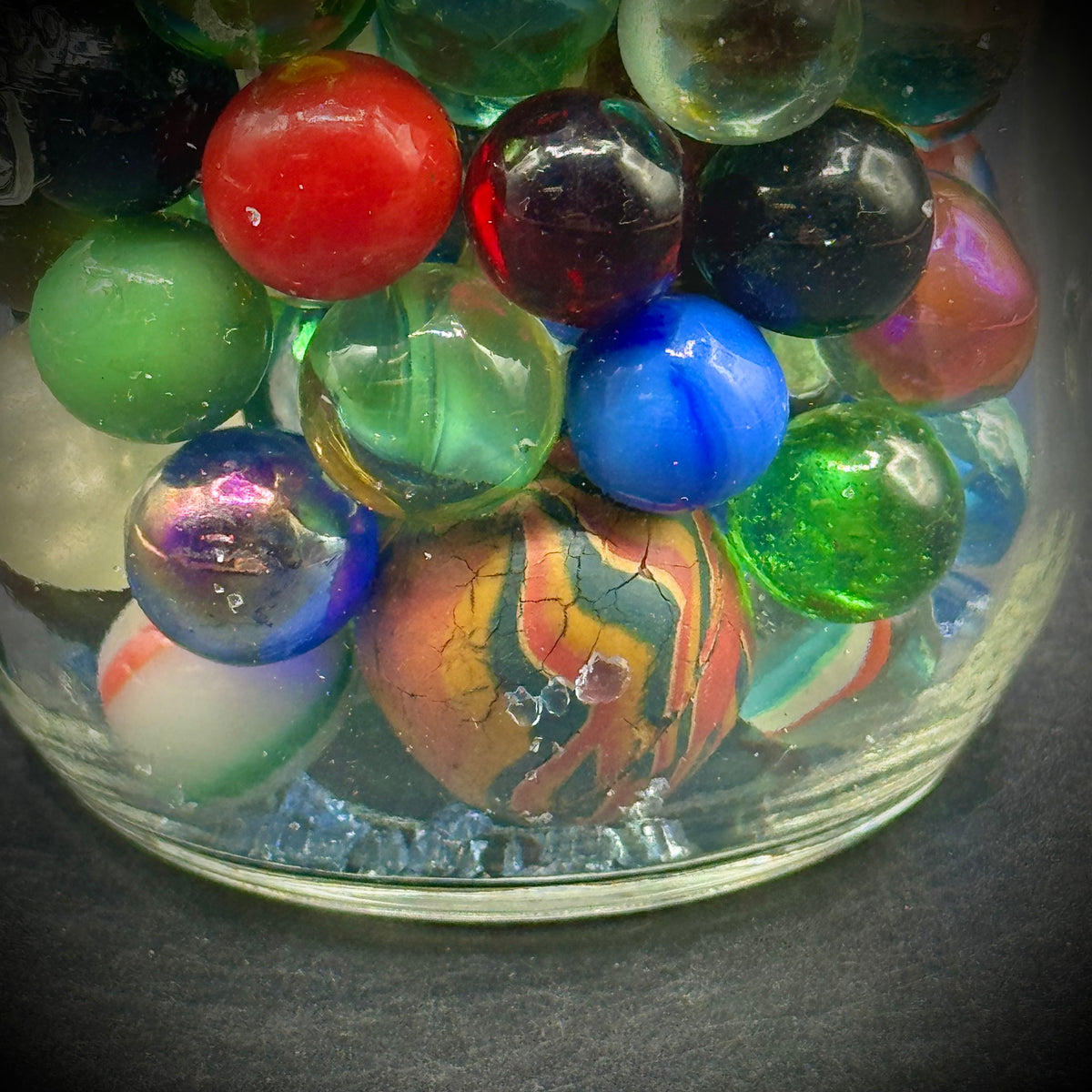 Vintage Kerr Jar Full of Small and Large Marbles