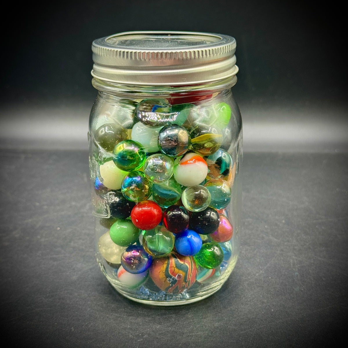 Vintage Kerr Jar Full of Small and Large Marbles