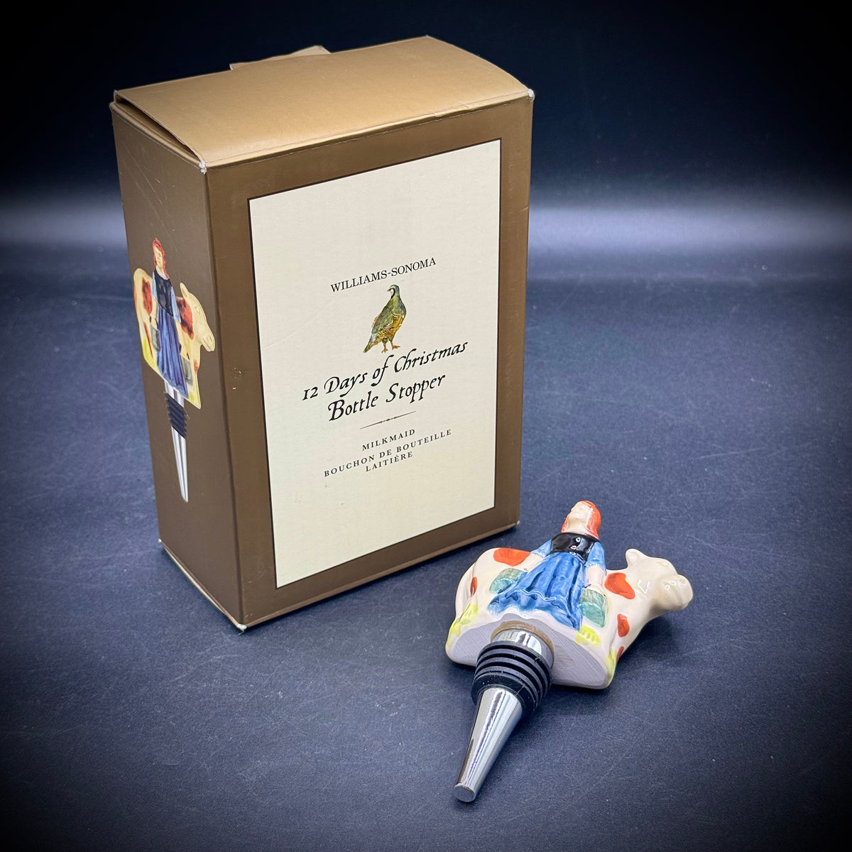 Williams Sonoma 12 Days of Xmas Maids-A-Milking Wine Stopper