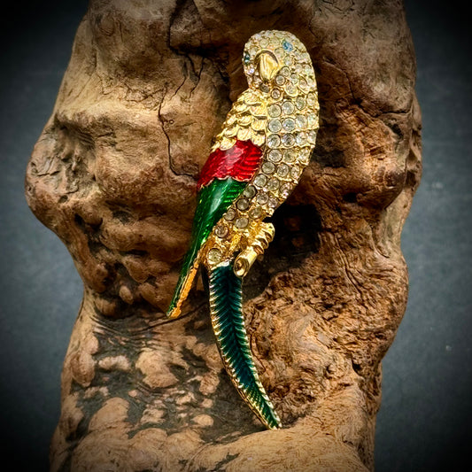 Vintage Giorgio Macaw Parrot Enamel & Rhinestone Brooch