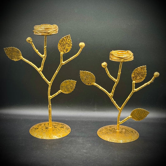 Pair of Weeping Gold Style Coil Top Nest Candle Holders