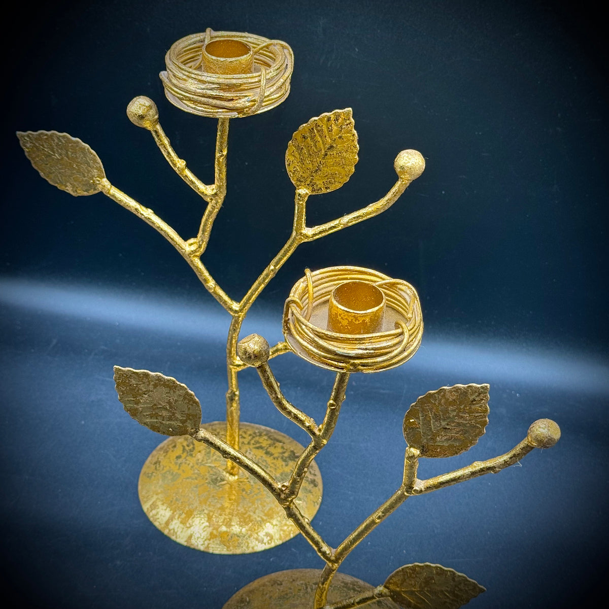 Pair of Weeping Gold Style Coil Top Nest Candle Holders