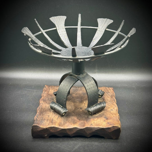 Vintage Spanish Brutalist Metal & Wood Bowl