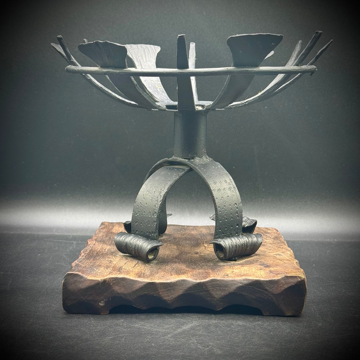 Vintage Spanish Brutalist Metal & Wood Bowl