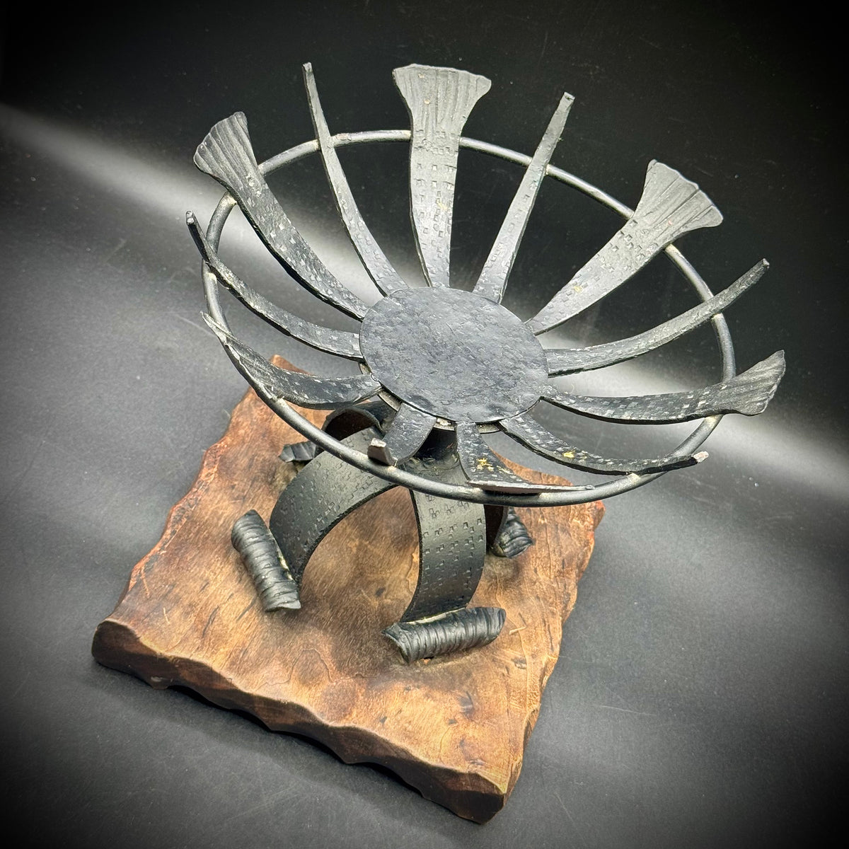 Vintage Spanish Brutalist Metal & Wood Bowl