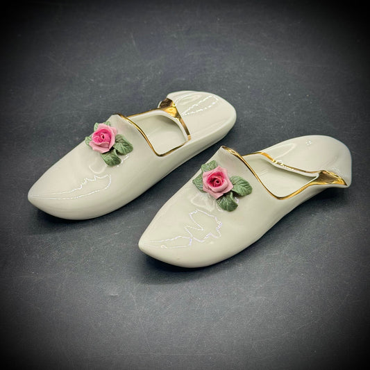 Pair of Vintage Dresden Germany Porcelain Shoes