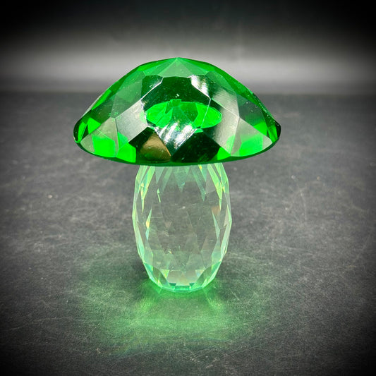 Cut Crystal Green & Clear Mushroom Figurine