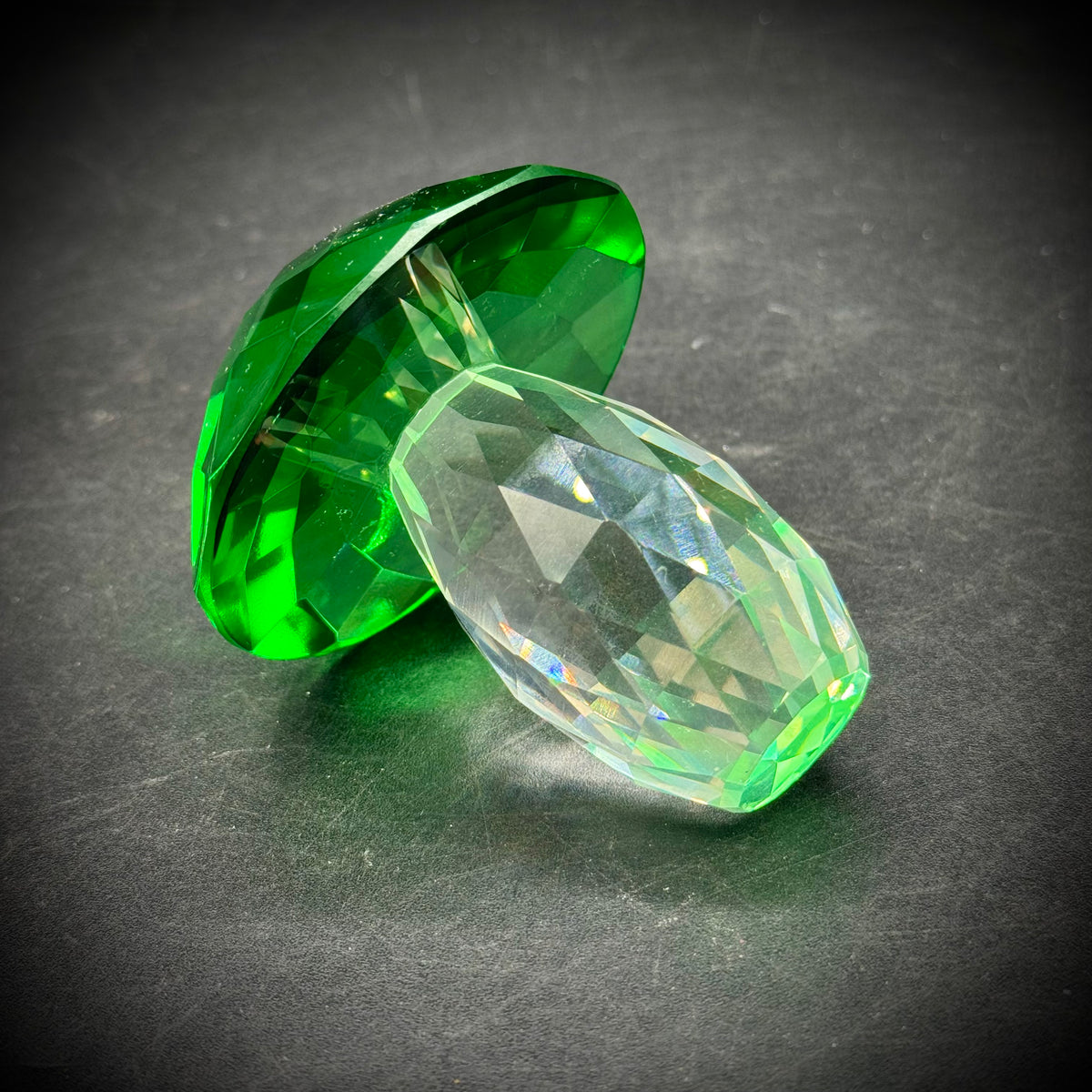 Cut Crystal Green & Clear Mushroom Figurine