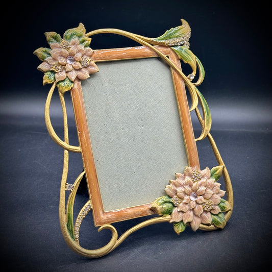 Heavy Crystal & Enamel Flower Motif Frame