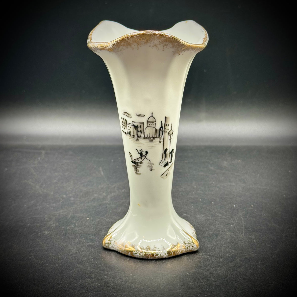 Vintage Bud Vase with Hand Painted Venice Motif