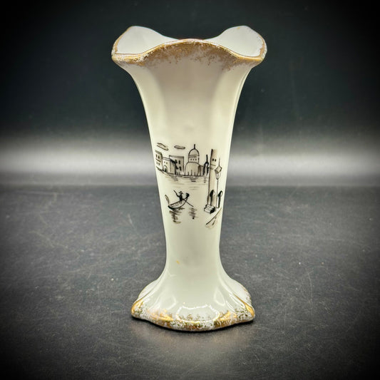 Vintage Bud Vase with Hand Painted Venice Motif