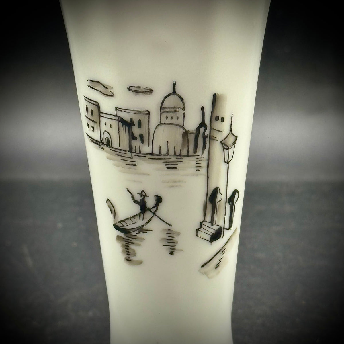 Vintage Bud Vase with Hand Painted Venice Motif