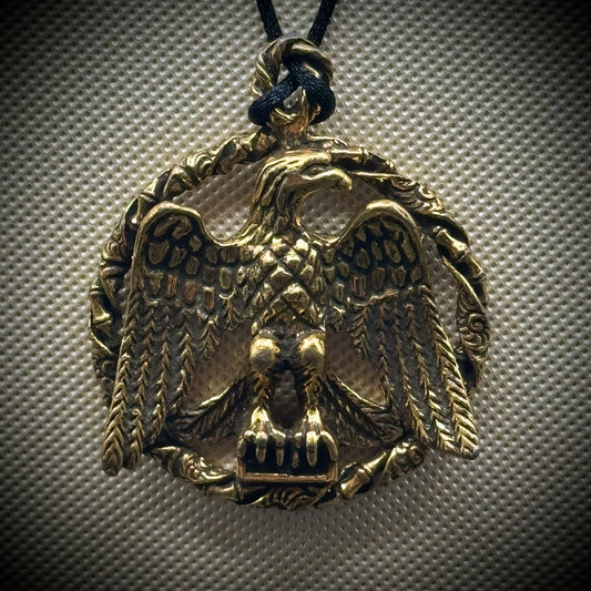 Vintage American Eagle Pendant on Black Silk Cord
