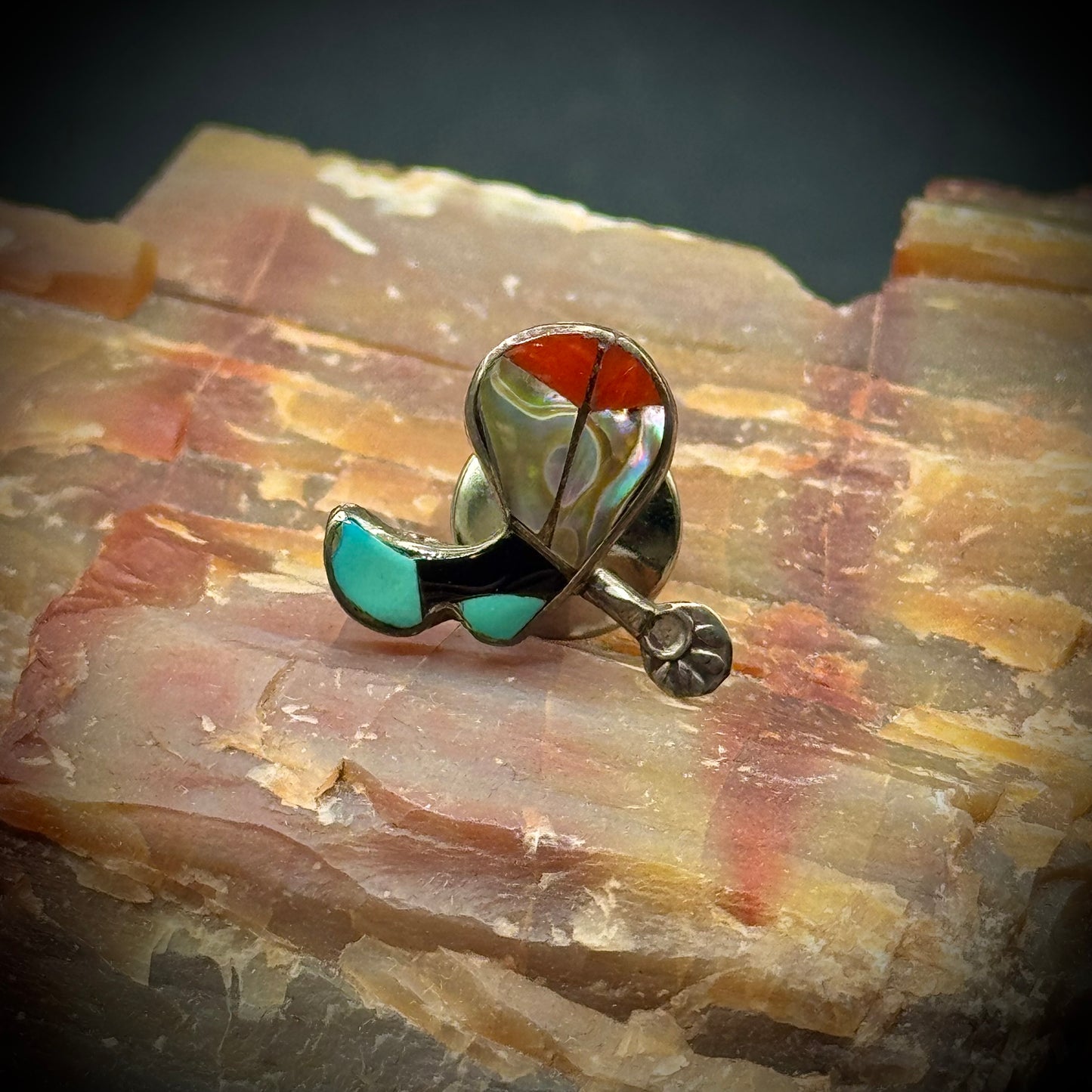 Silver, Abalone & Coral Boot Tie Tack/Pin