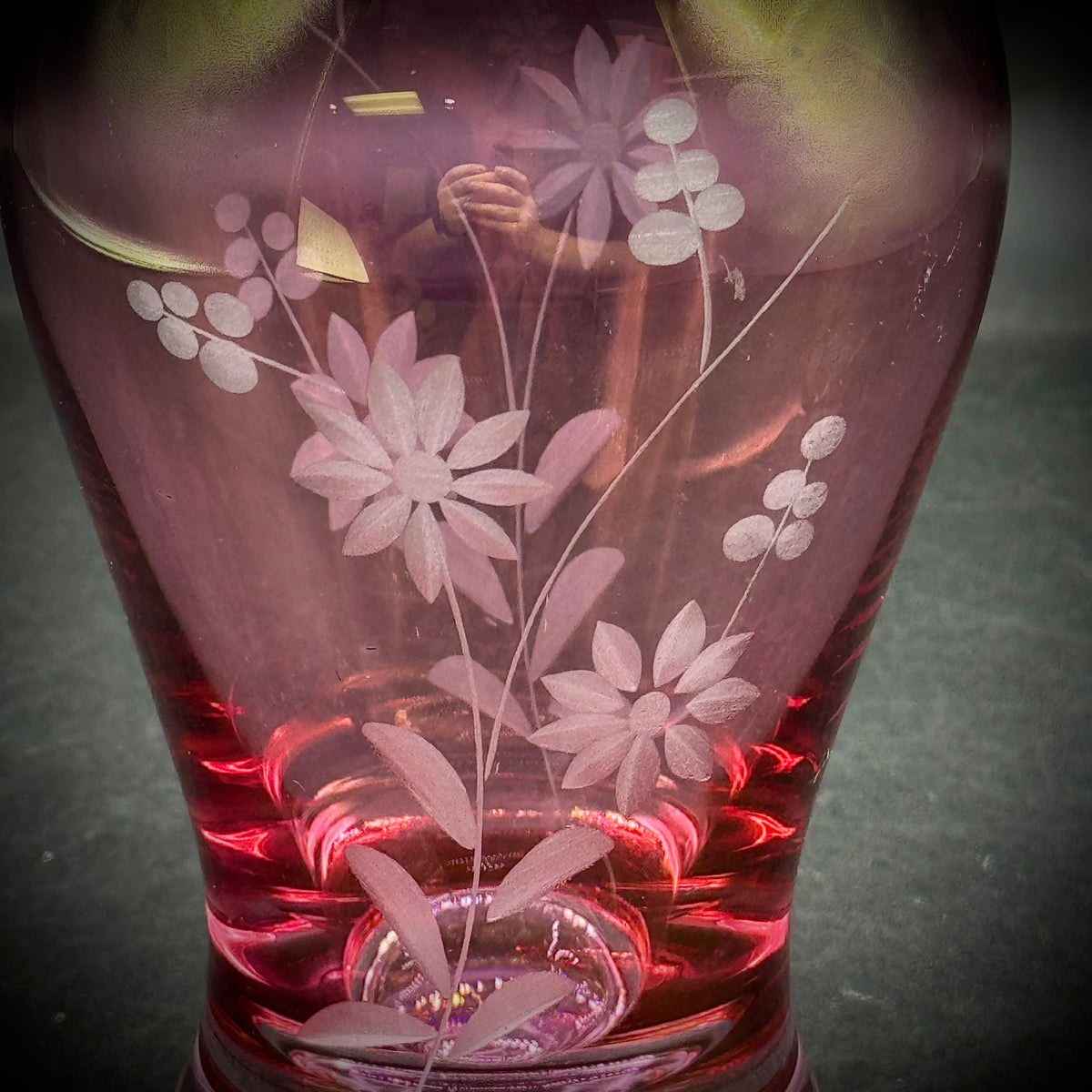 Etched Pink Vase with Flower Motif