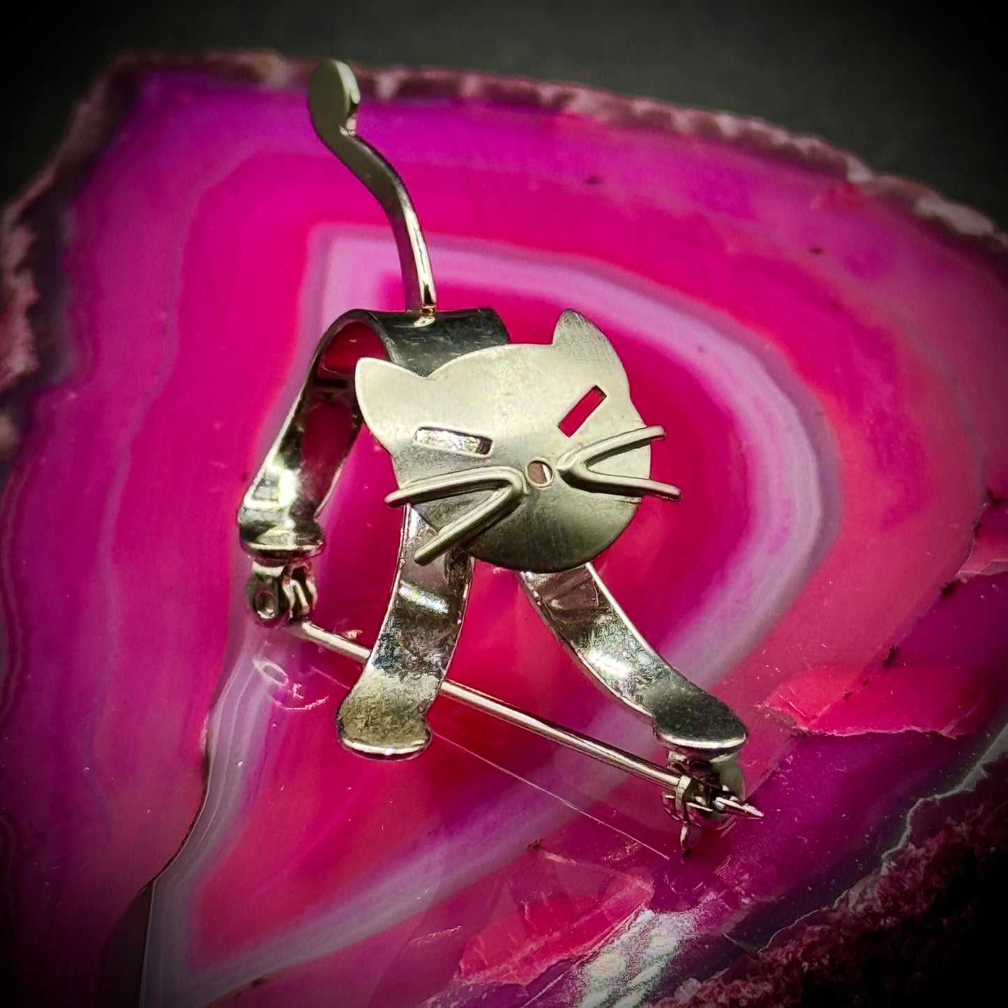 Vintage Beau Sterling Silver Articulating Pouncing Cat Brooch