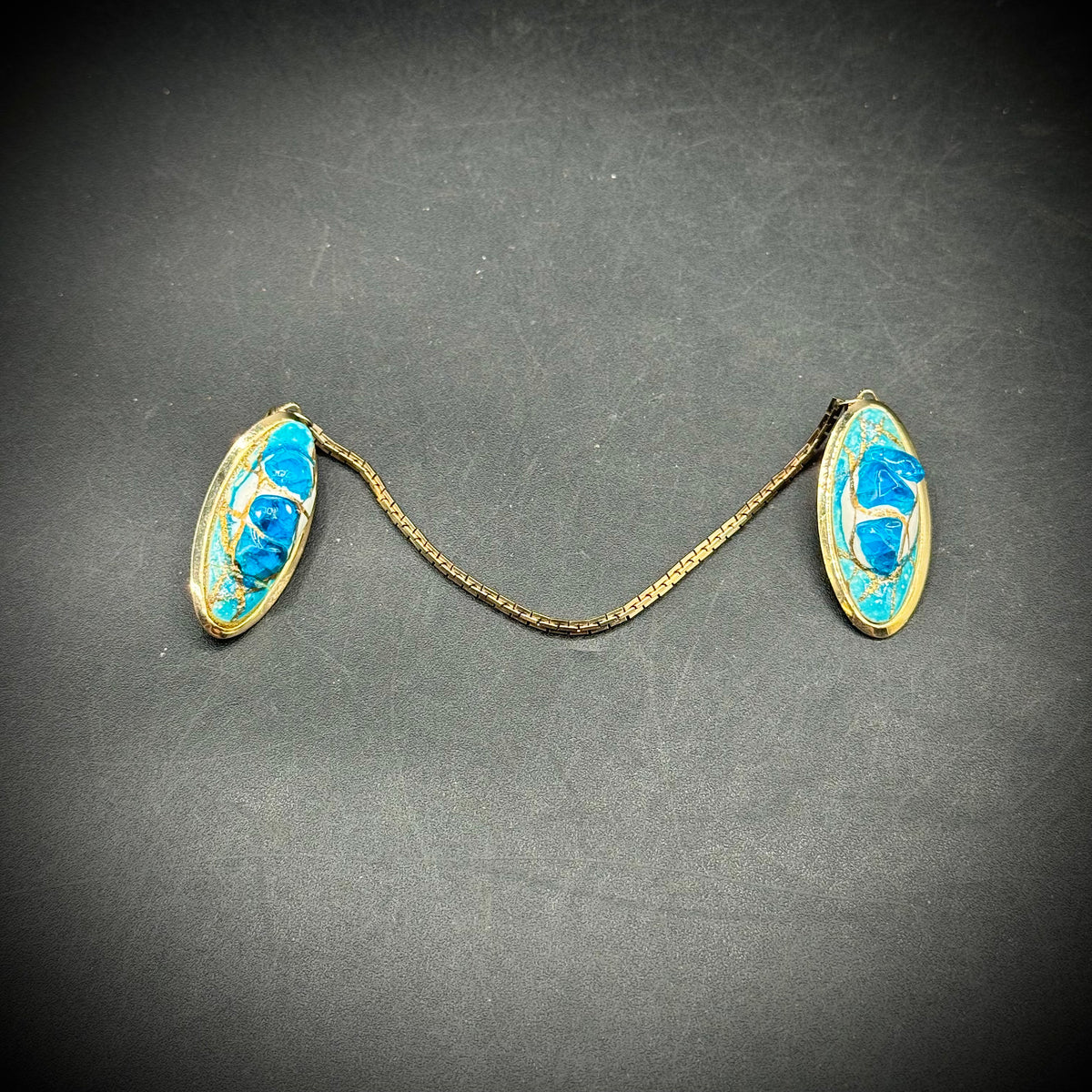 Vintage Sweater Clip with Blue and Gold Tone Accents