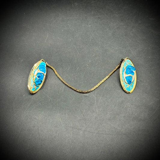 Vintage Sweater Clip with Blue and Gold Tone Accents