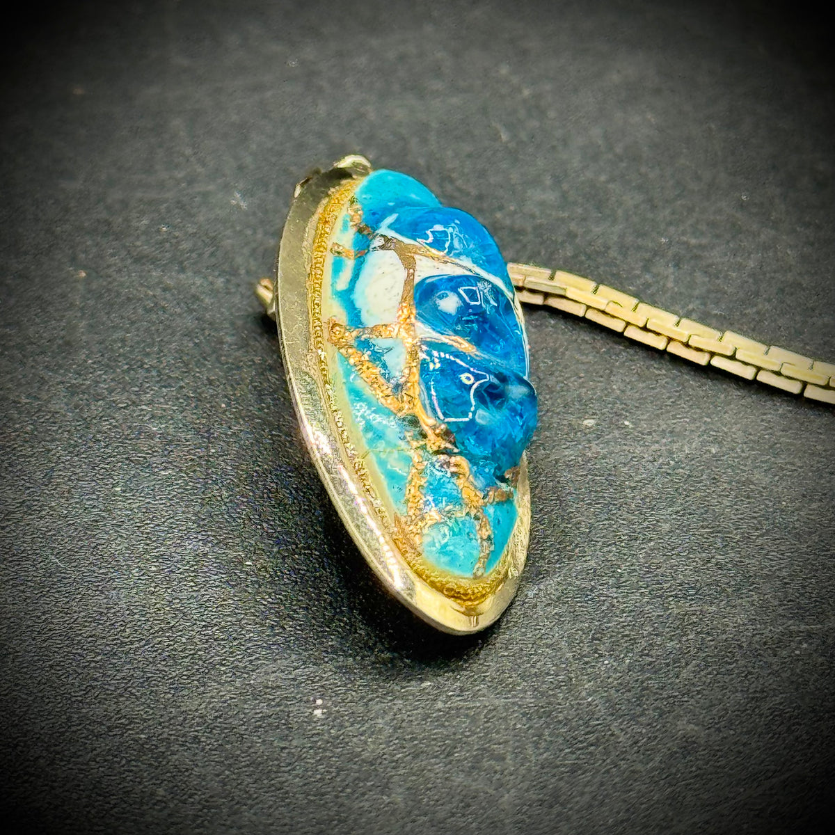 Vintage Sweater Clip with Blue and Gold Tone Accents