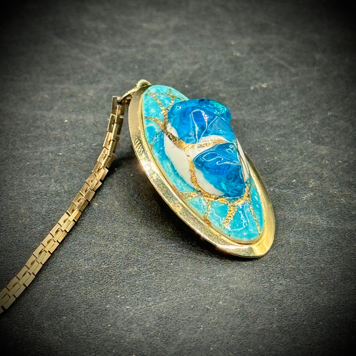 Vintage Sweater Clip with Blue and Gold Tone Accents