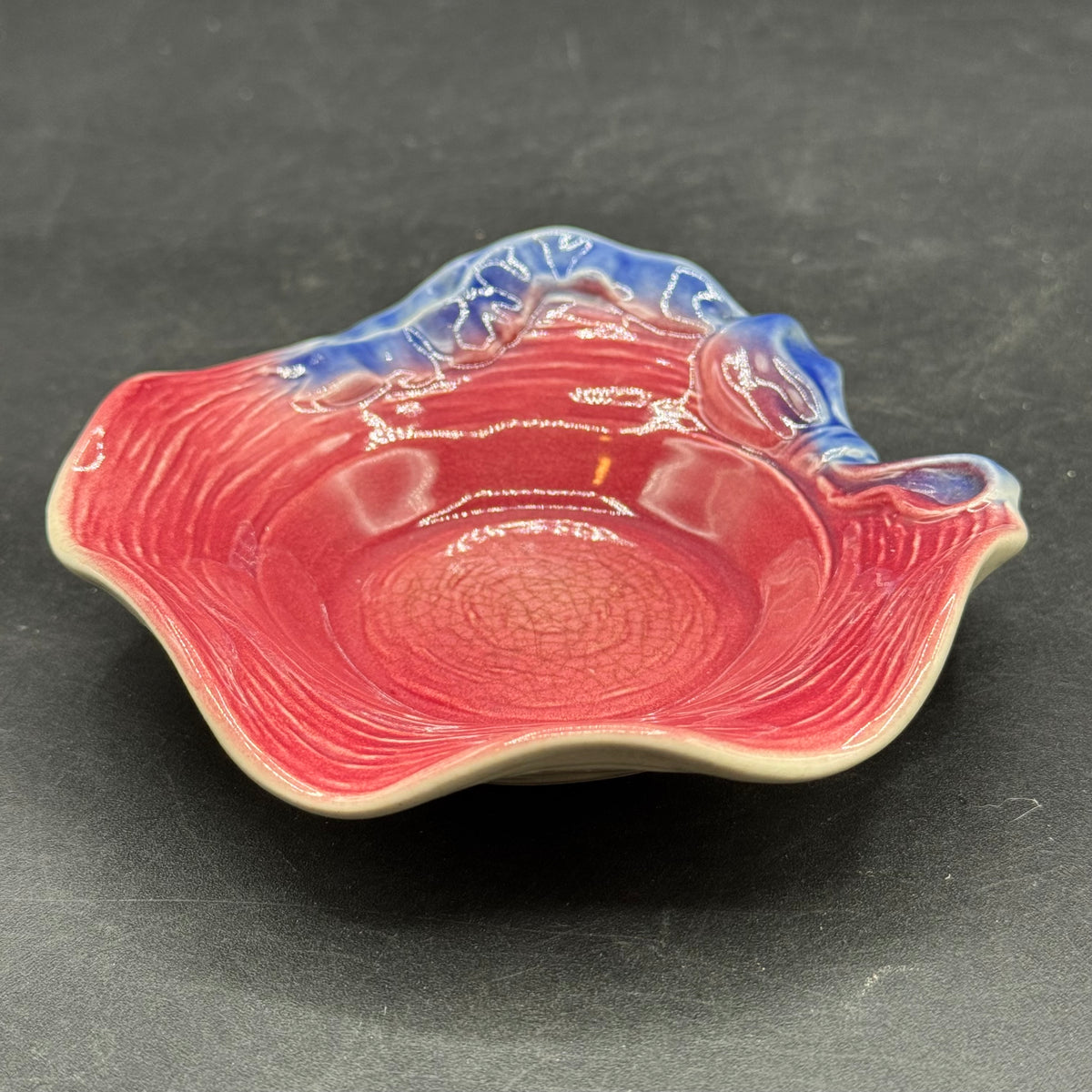 Vintage Royal Copley Red & Blue Ribbon Dish
