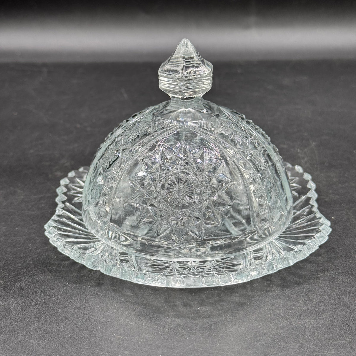 Vintage Imperial Cut Crystal Round EAPG Lidded Butter Dish