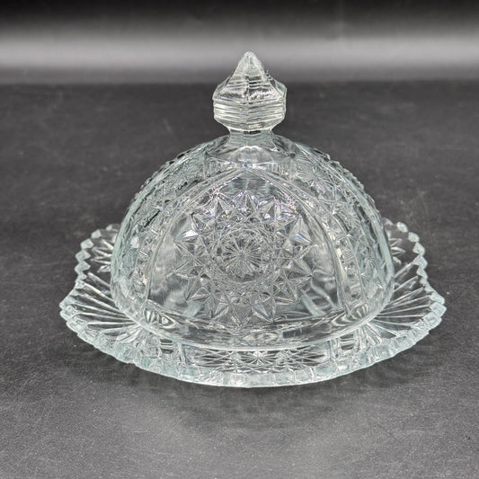 Vintage Imperial Cut Crystal Round EAPG Lidded Butter Dish