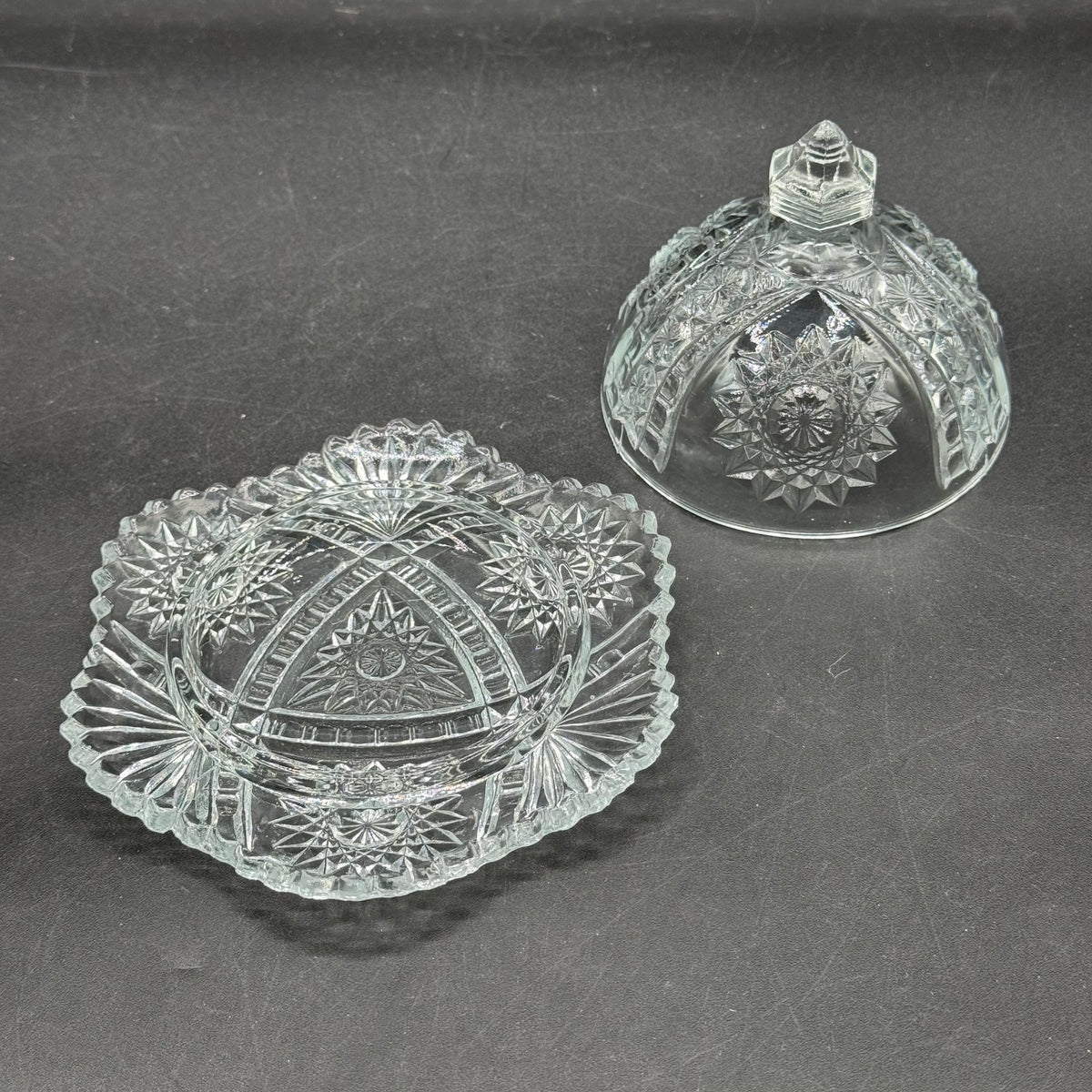 Vintage Imperial Cut Crystal Round EAPG Lidded Butter Dish