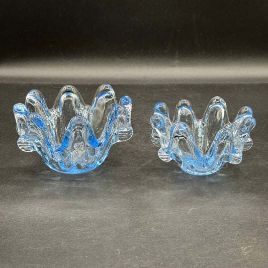 Pair of Vintage Periwinkle Blue Murano Art Glass Swung Bowls