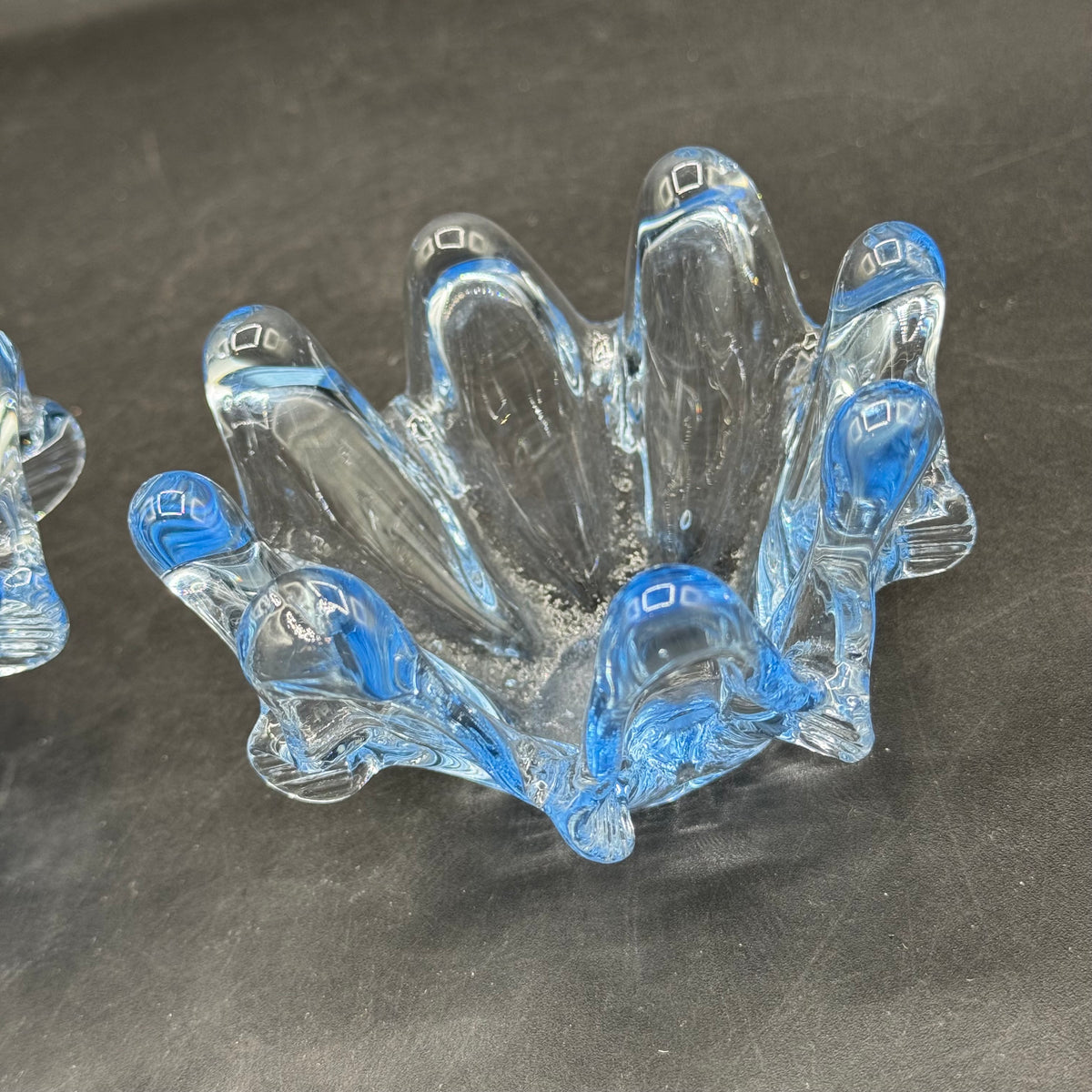 Pair of Vintage Periwinkle Blue Murano Art Glass Swung Bowls