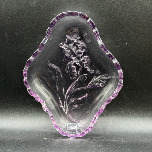 Vintage Purple Glass Dish with Flower Motif