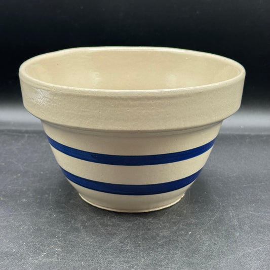 Vintage Robinson Ramsbottom Roseville, Ohio Stoneware Double Blue Line Mixing Bowl