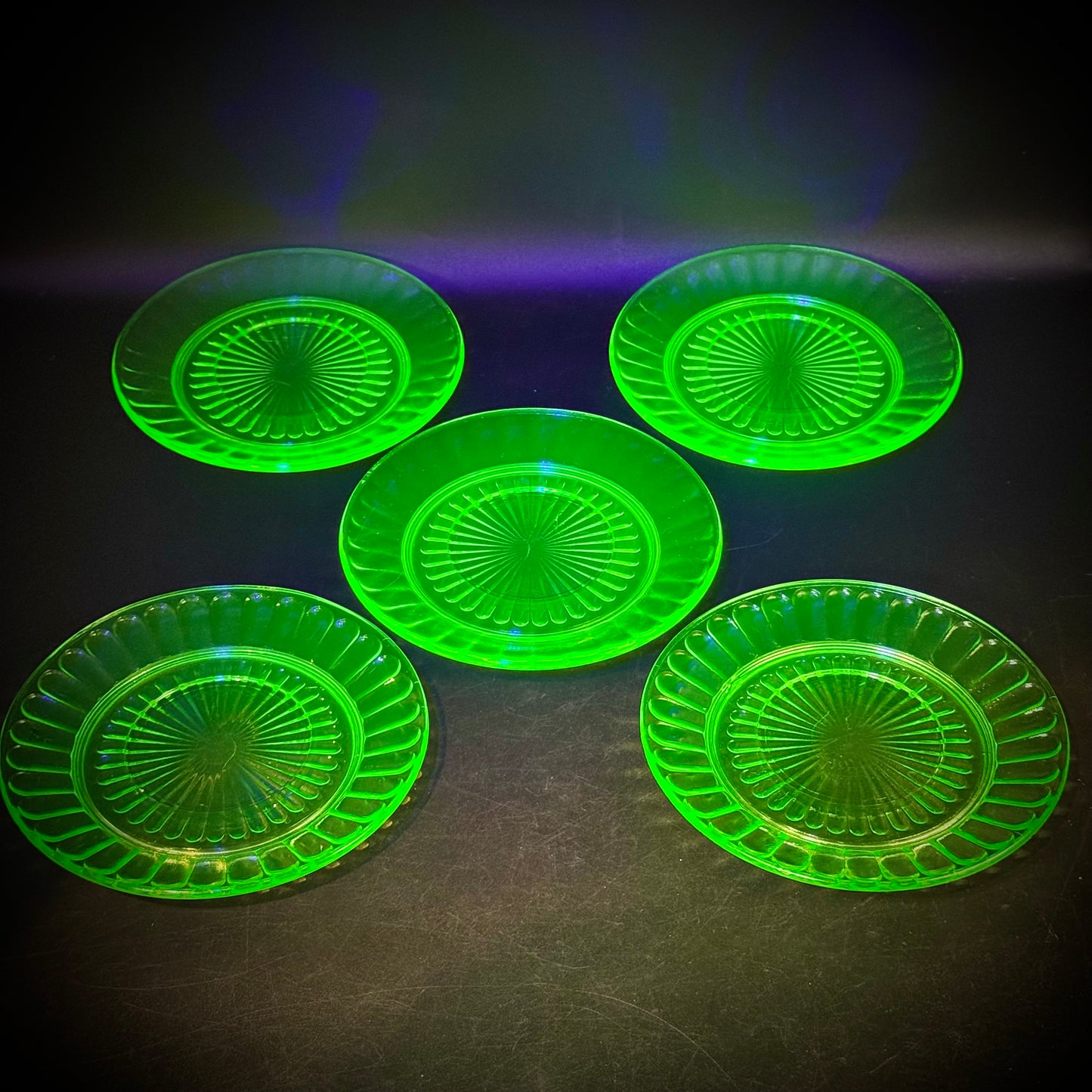 Set of Five Vintage Uranium Glass Dishes
