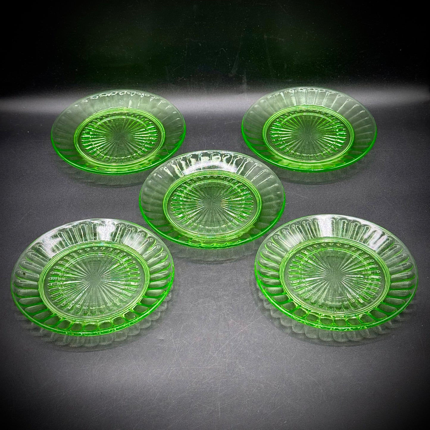 Set of Five Vintage Uranium Glass Dishes