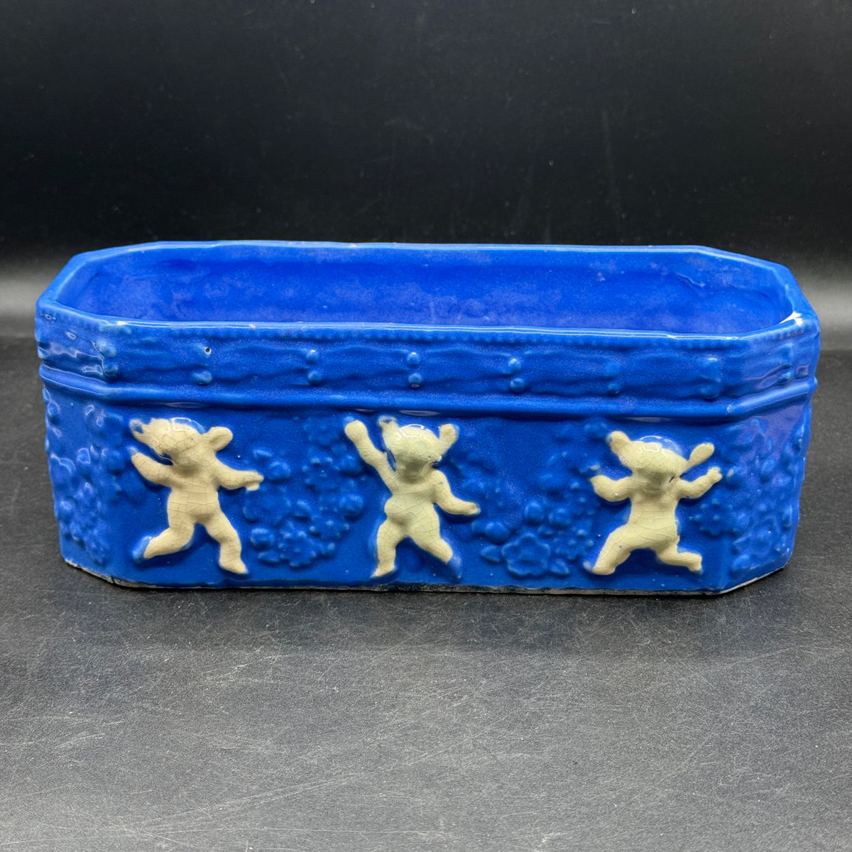 Vintage Cobalt Blue Dancing Cherub Planter - Made in Japan