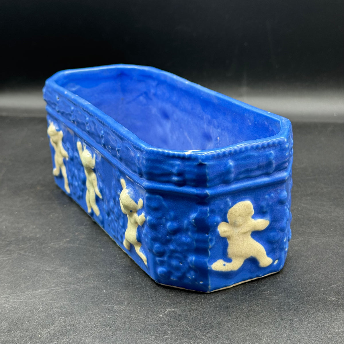 Vintage Cobalt Blue Dancing Cherub Planter - Made in Japan