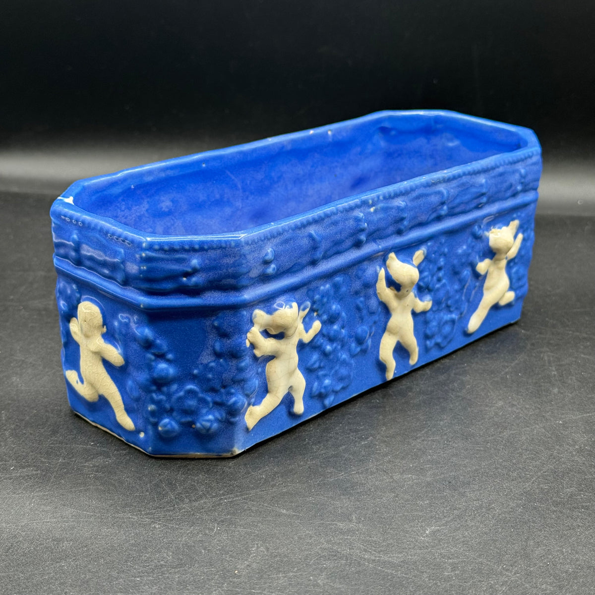 Vintage Cobalt Blue Dancing Cherub Planter - Made in Japan
